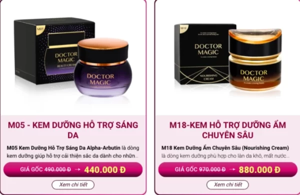 Các sản phẩm Doctor Magic quảng cáo trên website của Mailisa